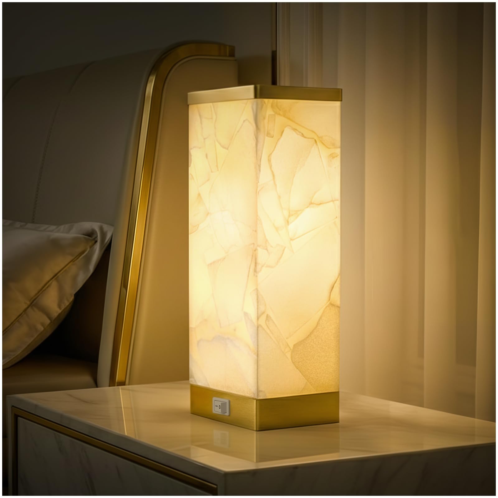 Photo 1 of Scenekoy Alabaster Table Lamp for Bedroom Living Room, 3-Way Dimmable Bulb with Memory Function, Modern Bedside Lamps with USB A+C Ports for Nightstand Office Living Room Bedroom(Bulb Included)
