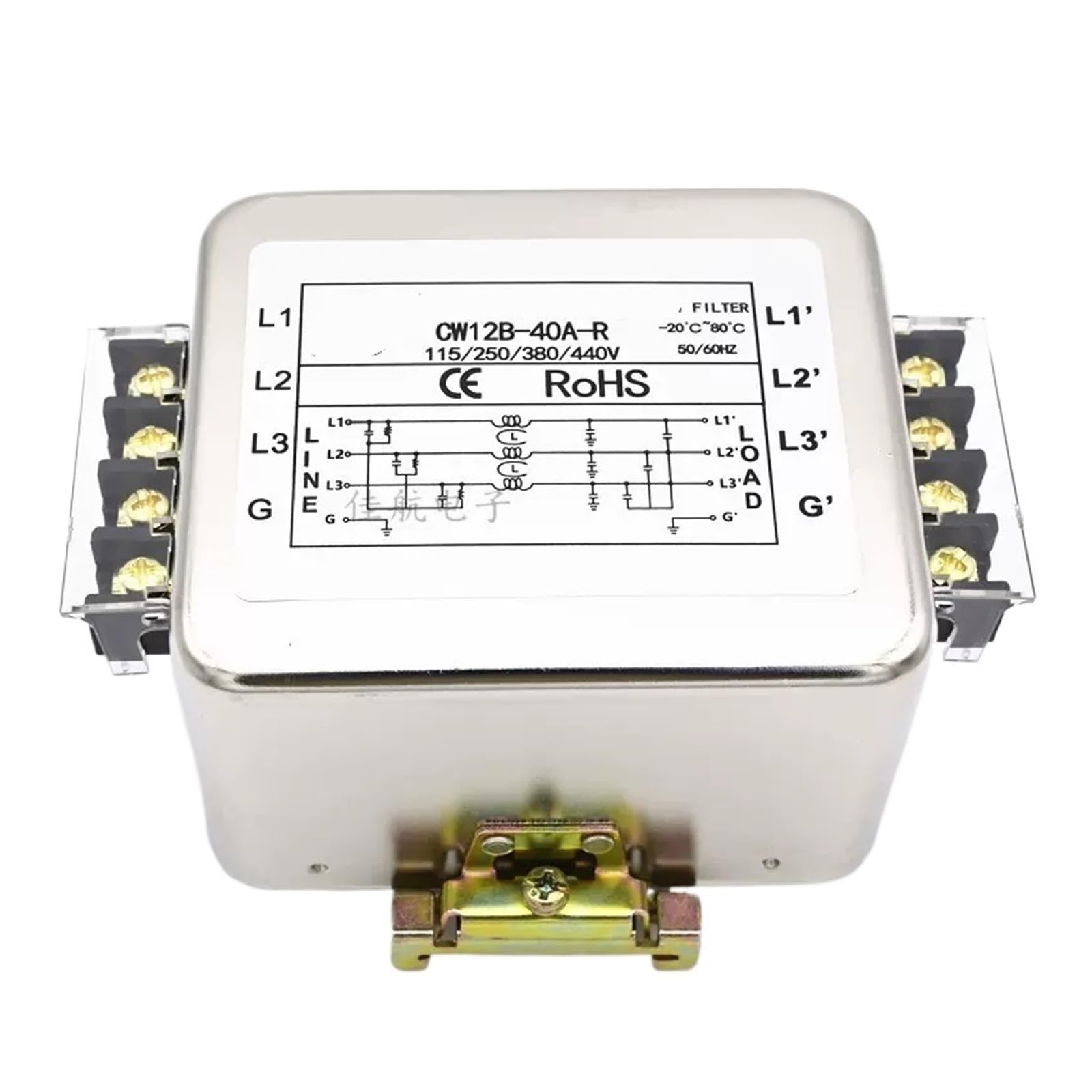 Filtre de puissance triphasé 380V CW12B-40A-R pour rail R