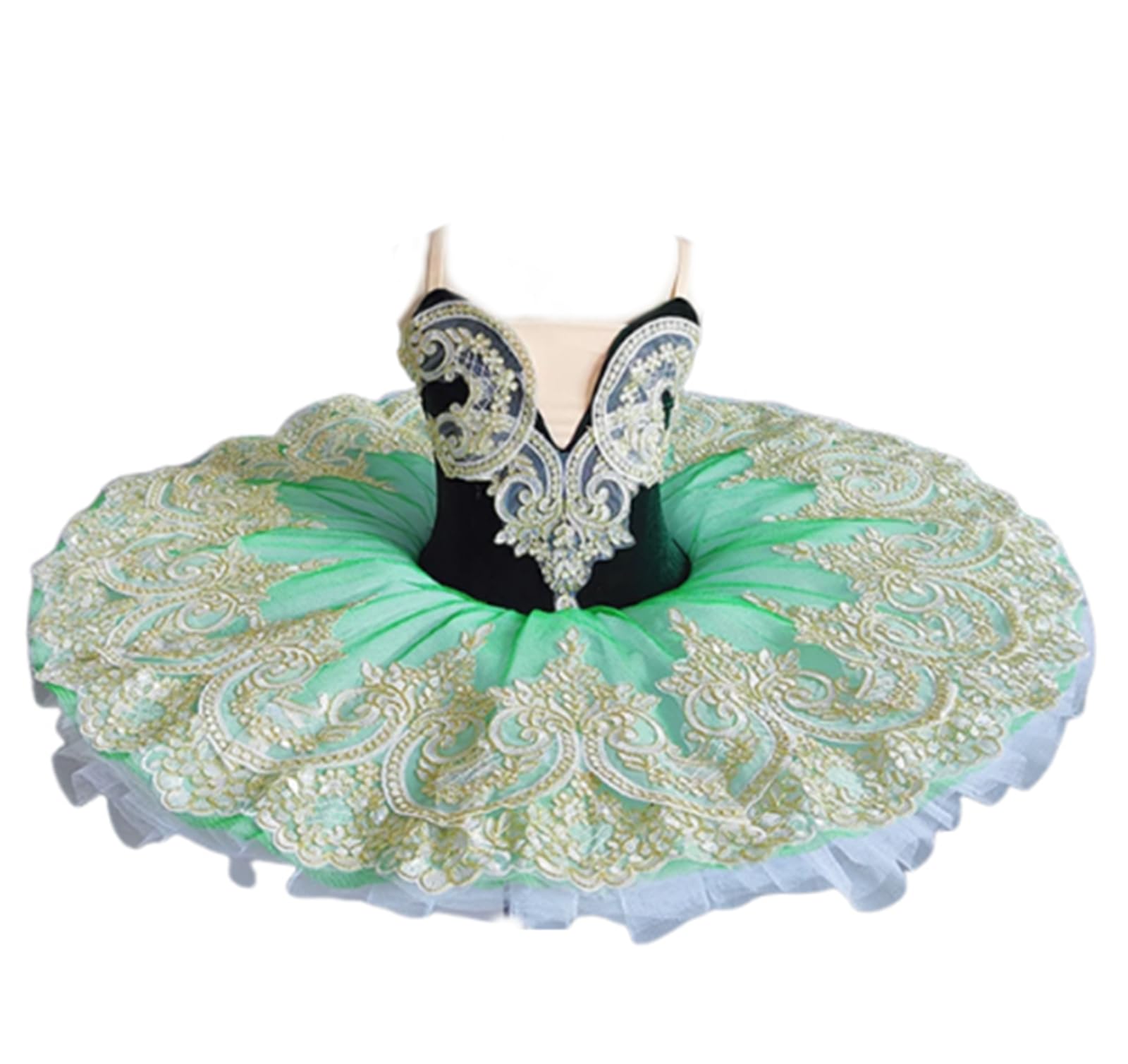 Tutú de Ballet Profesional para niñas, tutú de panqueque del Lago de los Cisnes, Disfraz de Bailarina para Fiestas y Bailes, Vestido para competiciones de Ballet,Verde,150