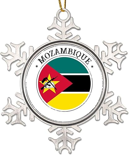 Mozambique - Adornos de Navidad de metal con copo de nieve de metal, recuerdo, regalo patriótico, adornos de Navidad para árbol, bandera nacional de