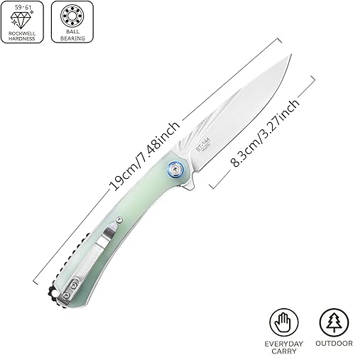 Miniatura 2 de Sitivien ST144 - Cuchillo plegable, hoja de acero 14C28N, cuchillo de bolsillo con mango G10 para acampar EDC al aire libre, supervivencia,