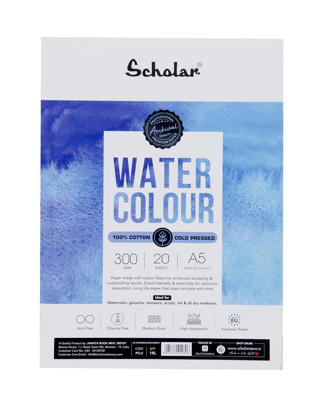 Scholar 100% Cotton Watercolor Pad (300 GSM Cold Pressed, Medium Texture) (Loose Sheets) (20 Sheets)… (A5) (B09W5HWDN8) Amazon Price History, Amazon Price Tracker