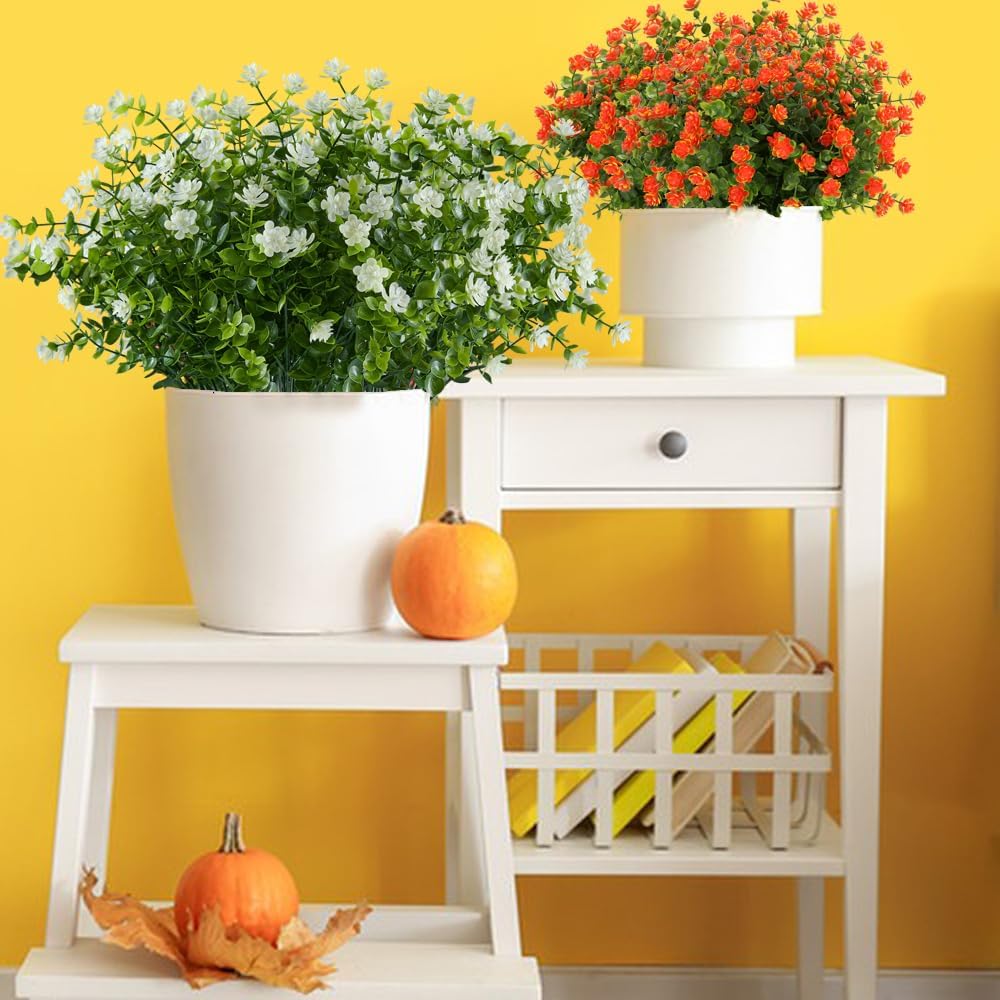 10PCS Artificial Eucalyptus Plants,Fake Boxwood Shrubs UV Resistant No Fade Faux Plastic Greenery for Wedding Bridal Bouquet Indoor Outdoor Home Garden Kitchen Office Table Vase(Milk Green) - Image 5