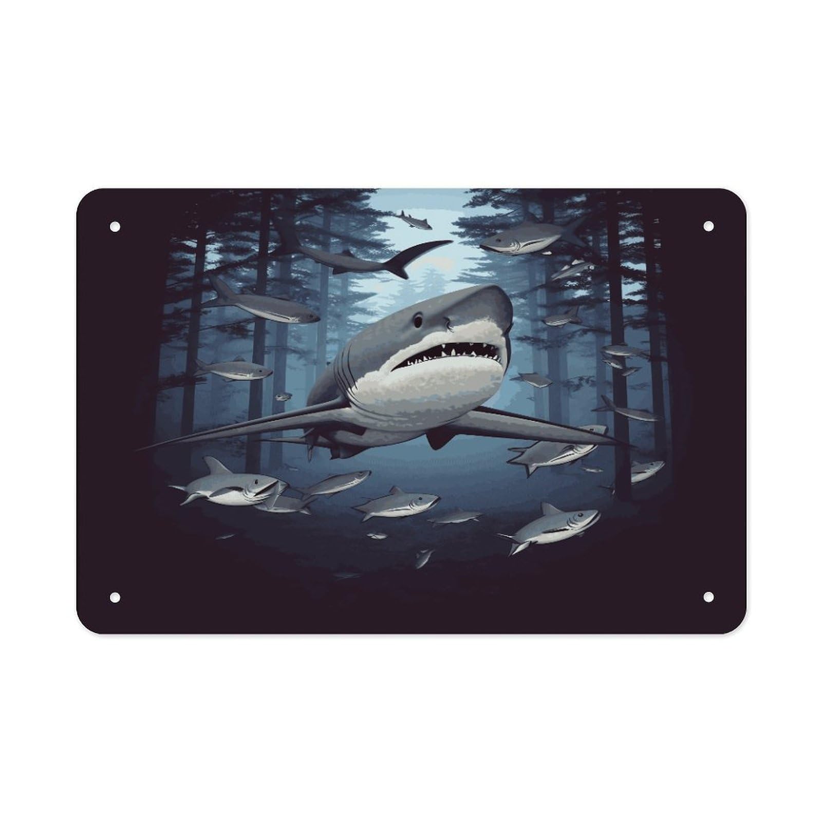 Fekiloot Style Funny Sharks Design Metal Signs Wall Art Tin Sign