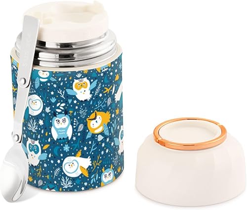 Miniatura 1 de MCHIVER Owls Food Jar with Spoon Stainless Steel Vacuum Insulated Food Container 17 oz Food Thermos for Adults