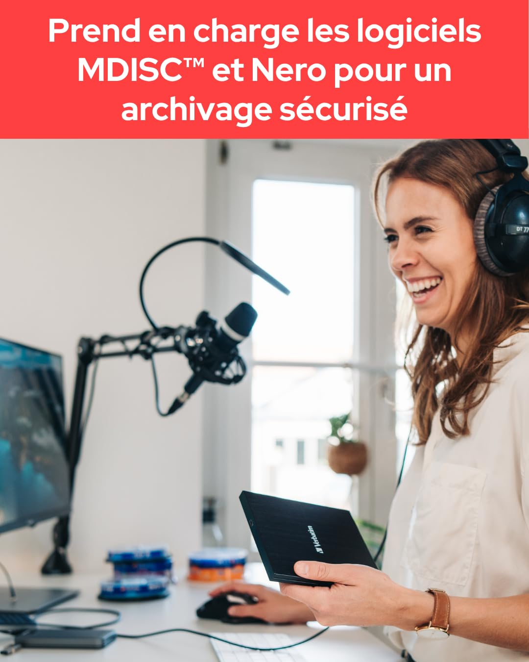 Verbatim Slimline Graveur CD/DVD Externe I USB 3.2 Gen1 avec Connection USB-C, câble USB-C vers USB-A Inclus, Compact, Graveur DVD Externe, Lecteur CD Externe, Lecteur CD DVD Externe, Design Mince