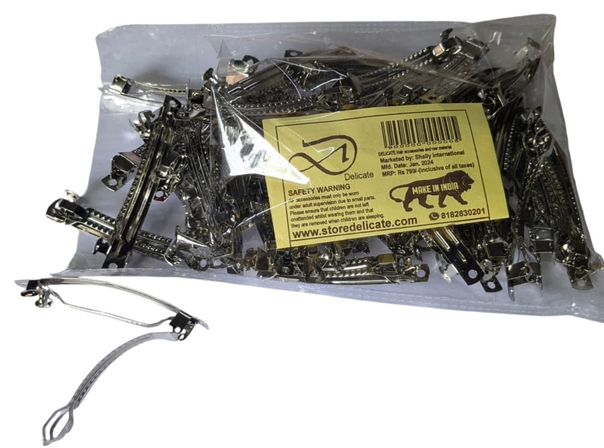 Delicate Khatka Set Of 30 Pieces Balclip 3 Inch Long Flat Metal Single Prong Silver Back Ball Pin For Raw Marital For Making Bow Hair Clips-image-10