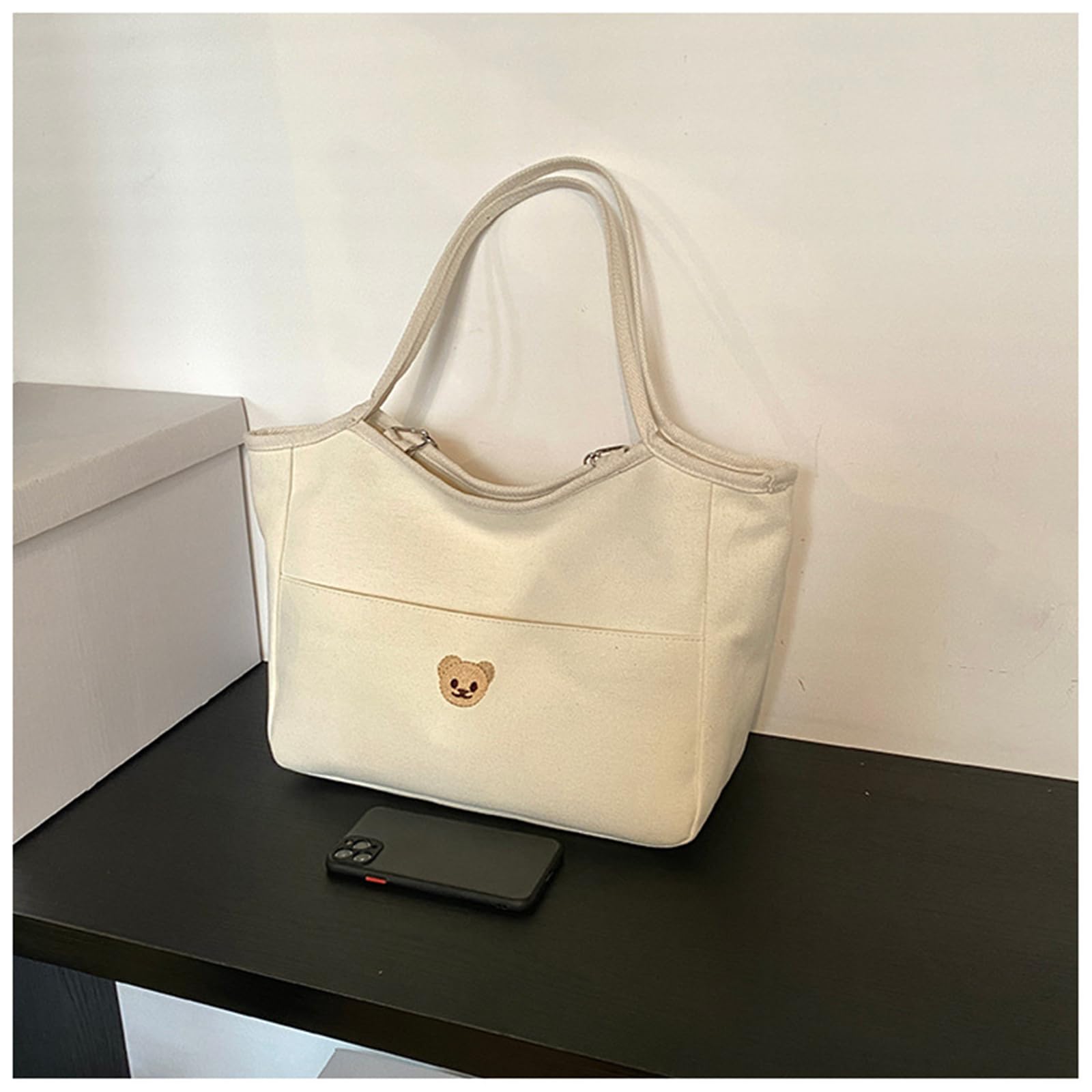 Borsa per pannolini premaman in cotone, grande capacità, con ricamo a orso e comode tracolle, borsa per pannolini da viaggio, borsa essenziale per maternità