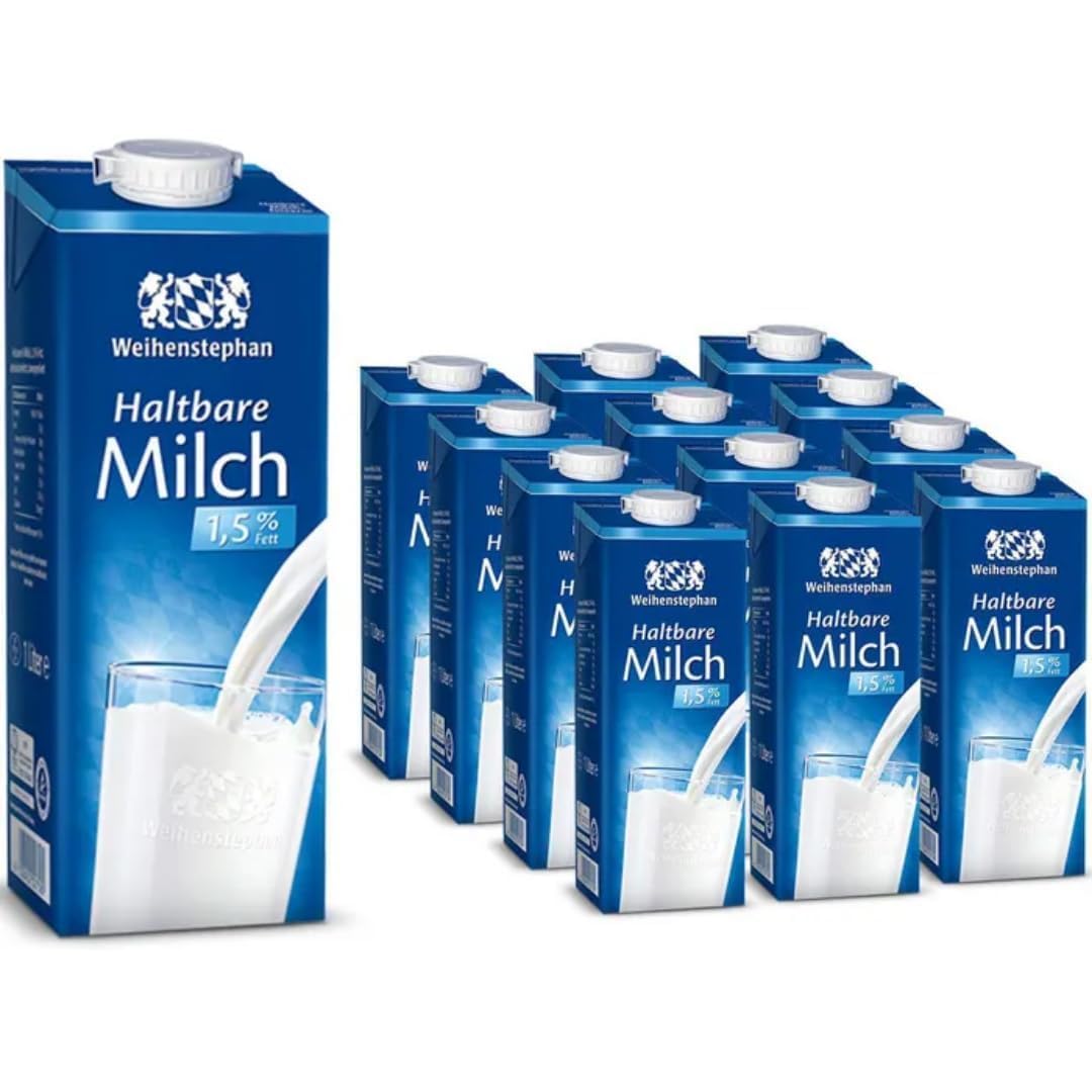 Milch Weihenstephan fettarme H-Milch 1,5% Fett, je 1 Liter, 12 Stück
