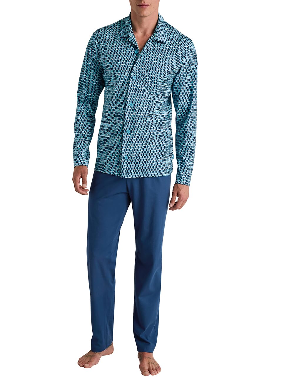 CALIDA Relax Imprint Men's Buttoned Pyjamas, Made from 100% Cotton, Easy Care, Elastic and Dimensionally Stable, in Single Jersey