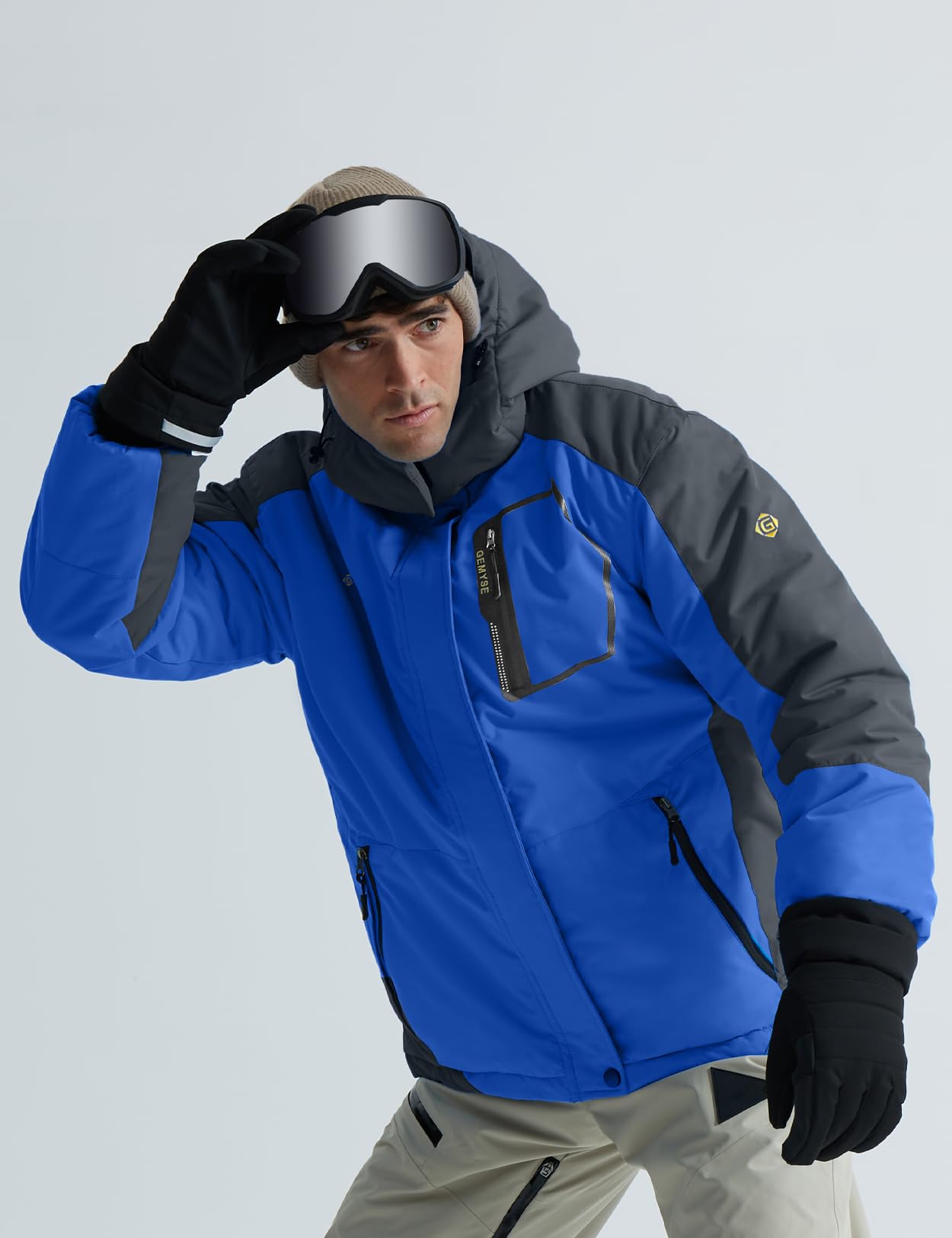 GEMYSE Chaqueta de Esquí Impermeable de Montaña para Hombre Abrigo de Invierno de Lana Antiviento con Capucha