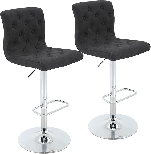 Miniatura 11 de Brage Living Juego de 2 taburetes de bar de tela copetudos, taburetes de bar giratorios ajustables con respaldo, sillas de bar tapizadas sin brazos