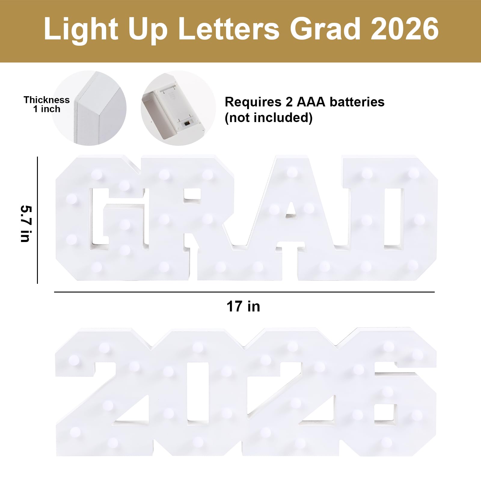 2026 Graduation Decorations- Light Up Letters "GRAD 2026" Class of 2026 Graduation Party Decorations Sign-Ornaments for Class of 2026 Preschool High School College Table Centerpieces Decor Party Supplies - 3