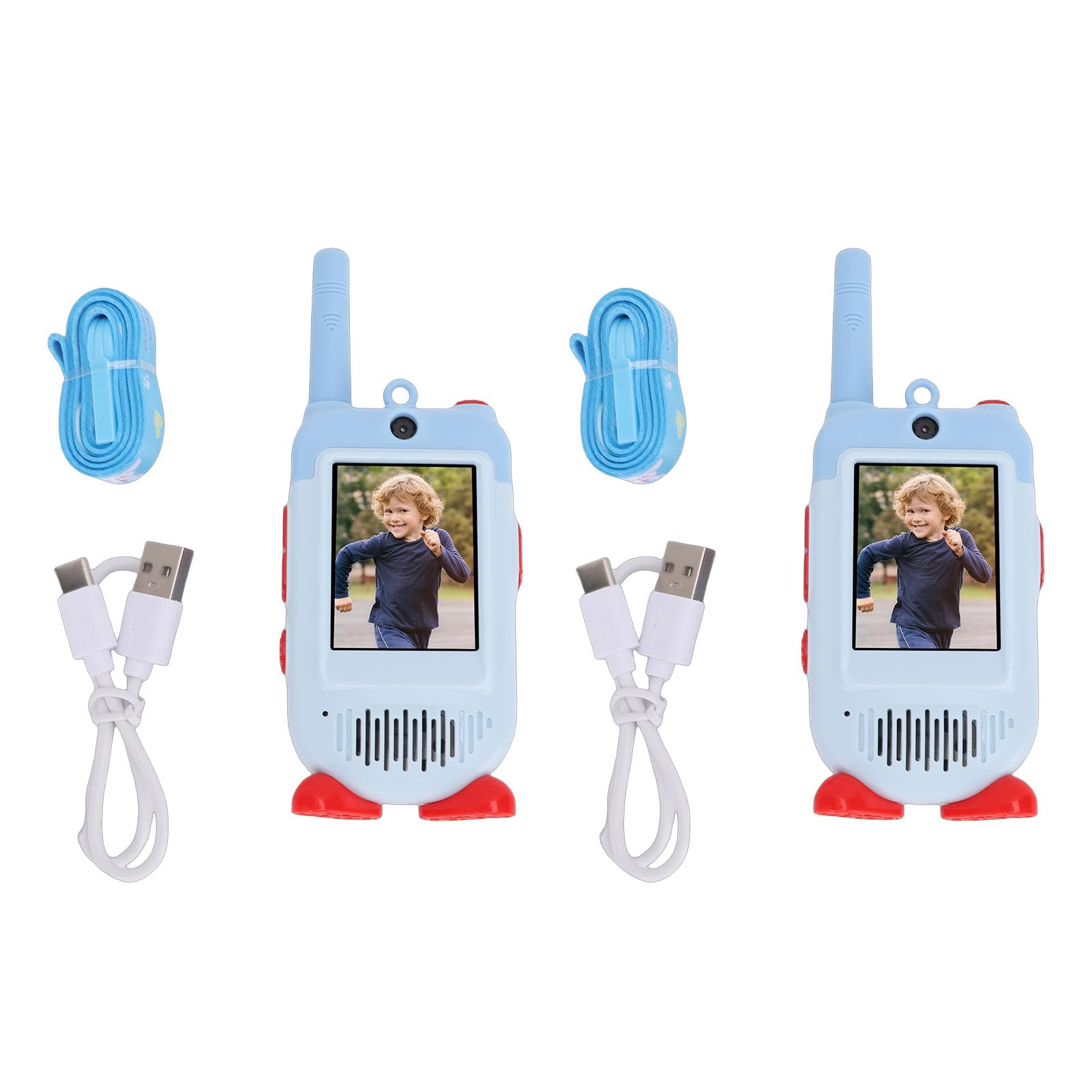 Talkies-Walkies Vidéo pour Enfants, Paquet de 2 Interphones Vidéo Rechargeables Portables, Portée de 500 M, Radio Bidirectionnelle avec écran 2 Pouces, Cadeaux d'anniversaire (Blue)