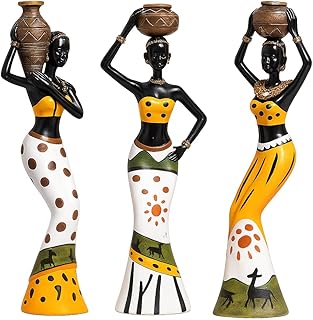 Xtore Beautiful Finish Uniquely Hand Crafted Home Dcor African Tribal Women Art Piece Handicraft Resin (Set of 3, Multicolour)