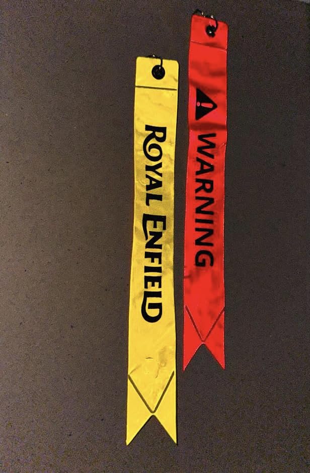 Image of Safety Tag /Warning tag Fluorescent Reflector in Night Glow Like LED Light Fashion Modification Hanging Tie Ribbon RE Enfield Keychain Keyring