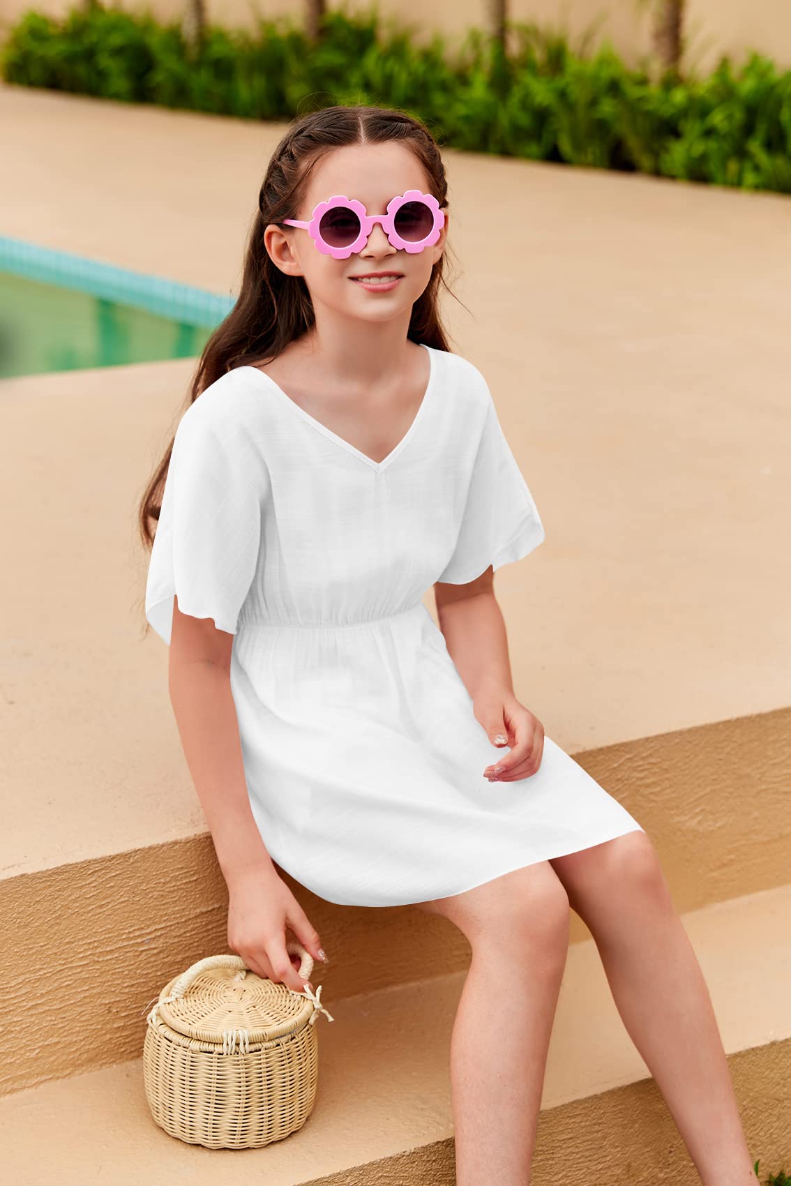 Fommykin Traje de baño para niñas, vestido tipo túnica, para la playa