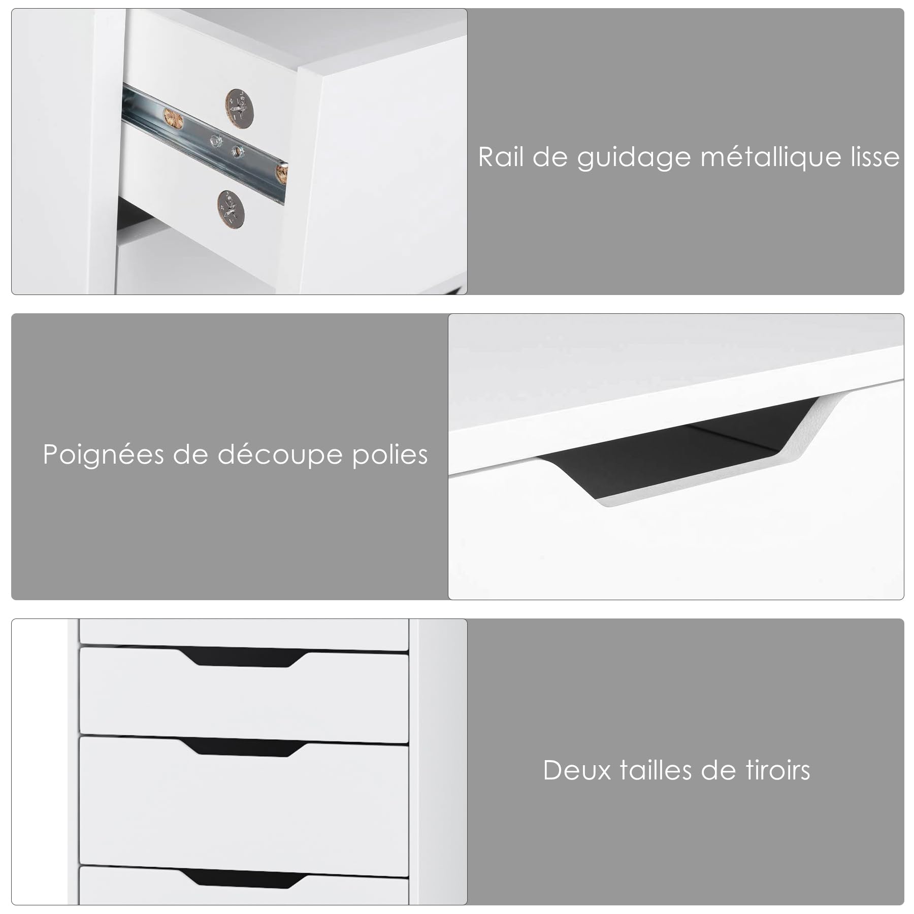 FOREHILL Commode 9 Tiroirs Blanc Commode 124 cm Chambre Adulte Haute Chiffonnier Meuble de Rangement pour Salon Bureau Chambre 45x40x124 cm