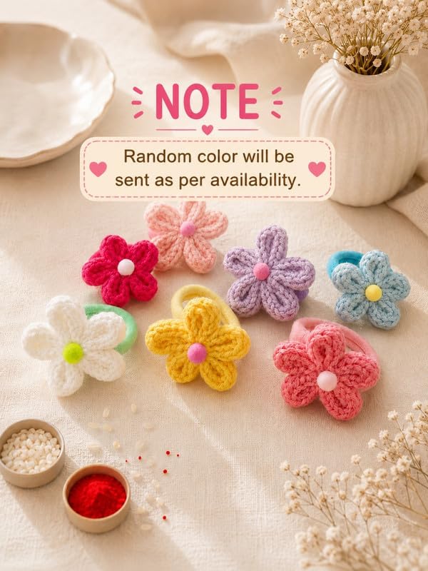 Image of Crochet Floral Rakhi for Brother with Handmade Yarn Flower Design, Reusable Decorative Style, Raksha Bandhan Gift Set for Brother and Family