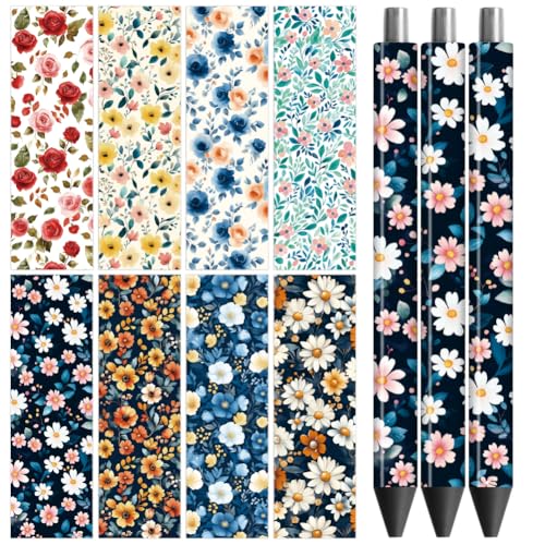 Peacoblue UV DTF Pen Wraps Transfer Sticker Printed Floral Pattern - 48pcs Waterproof HD Print UV DTF Vinly Pen Adhesive Decals for Personalized DIY Blank Pencil Pen Decorative Crafts Gifts Giving