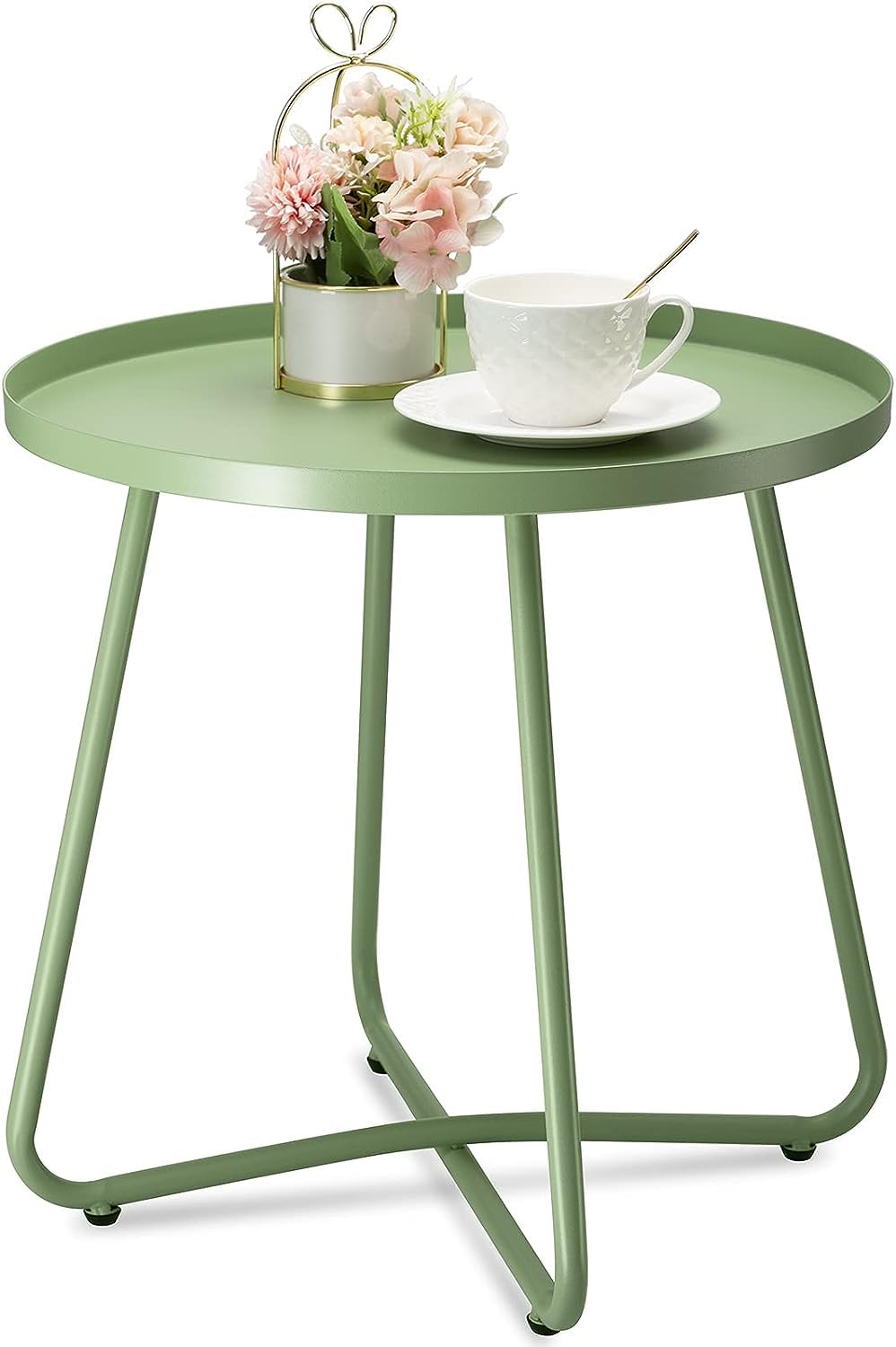 danpinera Tavolino per esterni, in acciaio resistente alle intemperie, piccolo tavolo rotondo in metallo per terrazza, cortile, balcone, giardino, comodino, verde