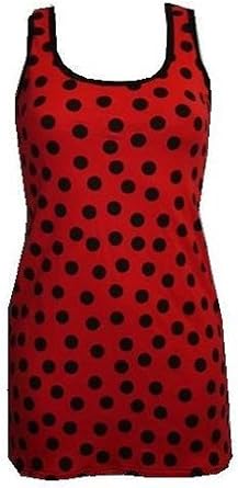 Red and Black Lady Bug Bird Polka Dot Long Vest Top