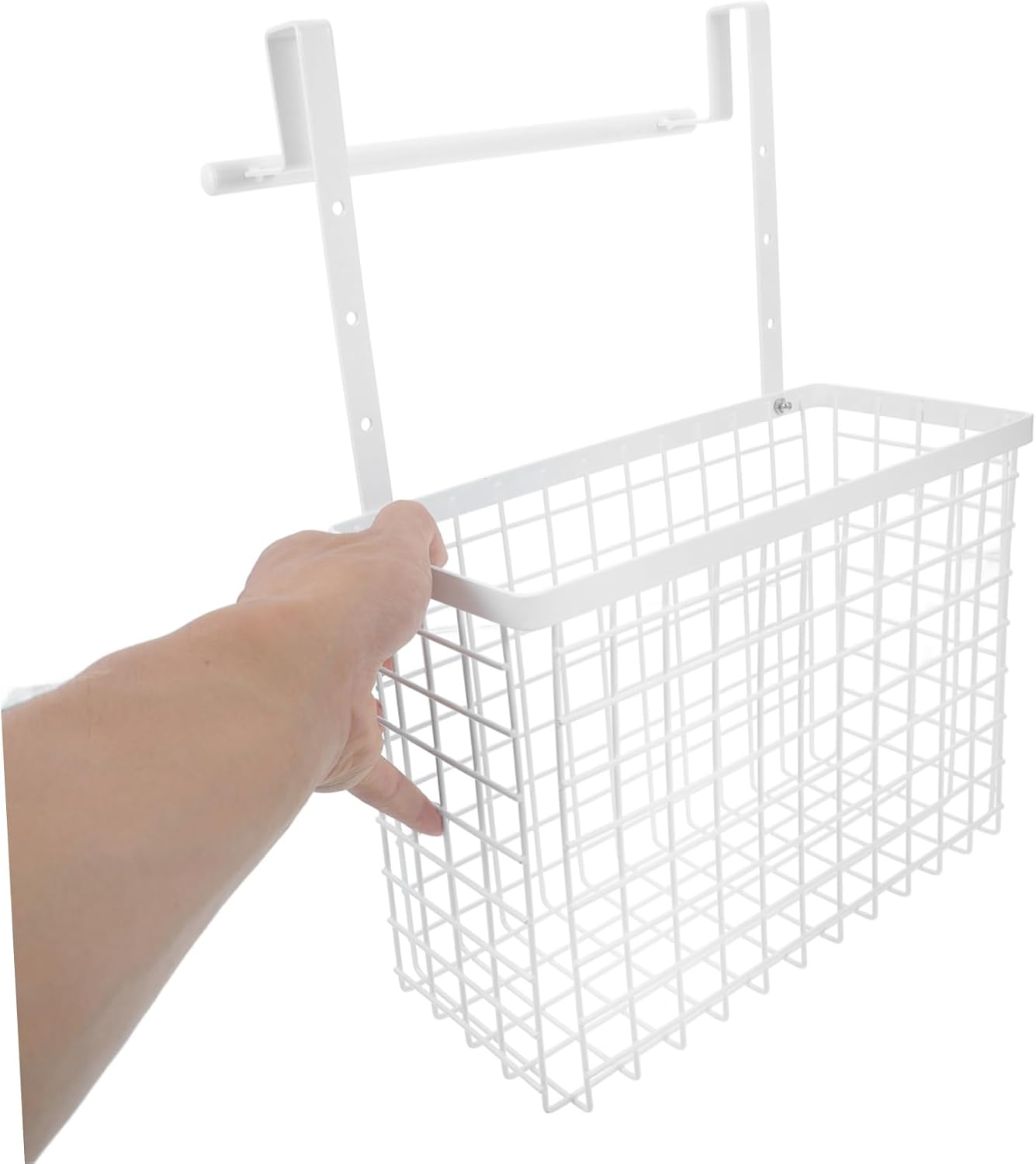 Luxshiny Cabinet Door Storage Basket Grid Storage Baskets Hooks over The Door Pantry Organizer Iron Wire Towel Bar for Kitchen