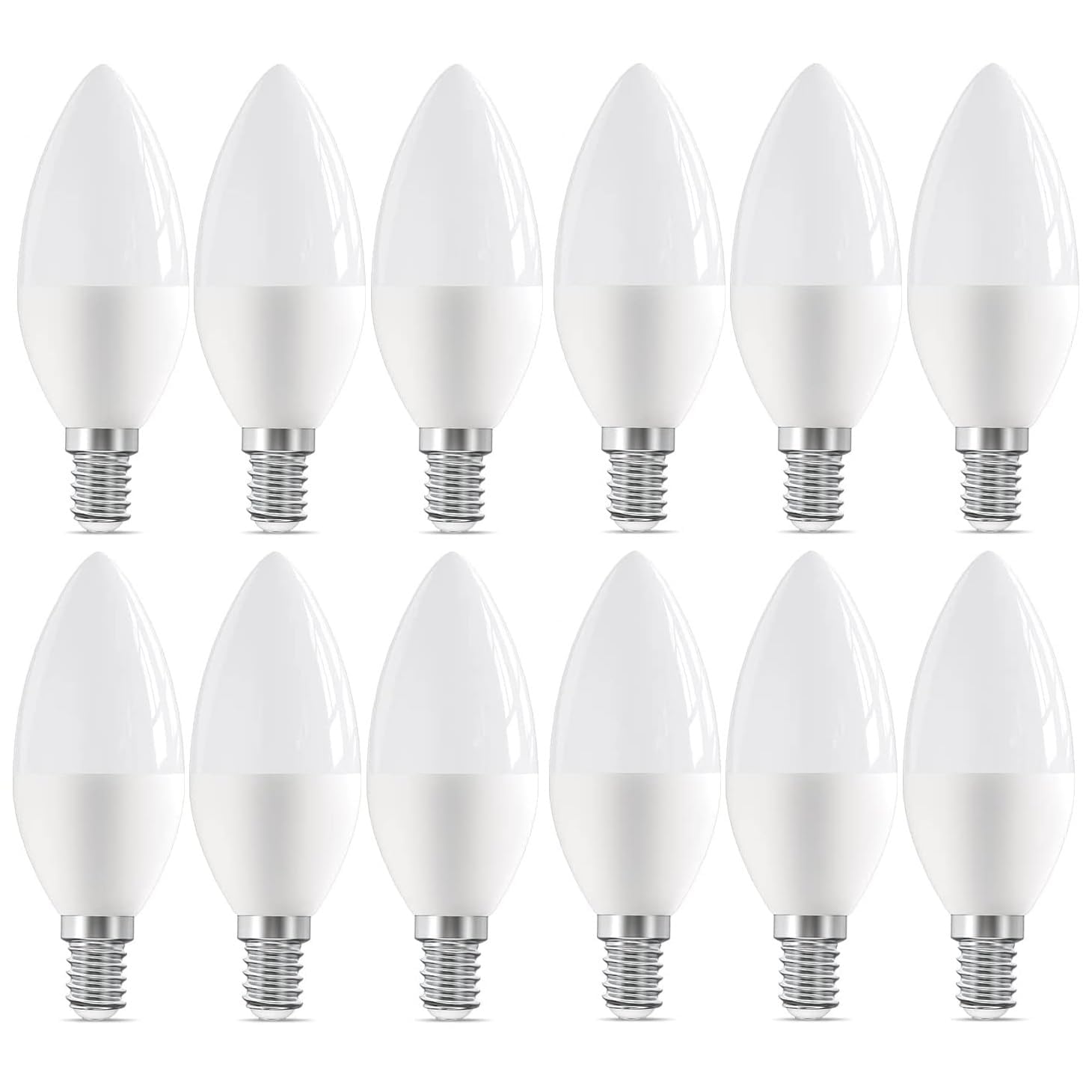 12 Pack LED Light Bulbs Candle E14 / SES Small Edison Screw Fitting Bulb Warm White 2700K 6W = 40W Energy Saving Non Dimmable