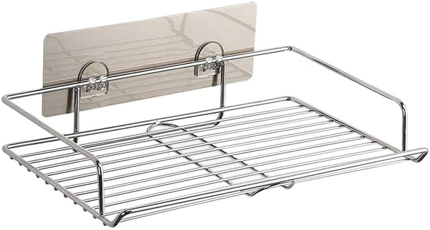 Suction Cup Deep Shower Organiser Caddy Wall Mount Bathroom Shelf for Large Shampoo Kitchen Rustproof Stainless Steel Storage