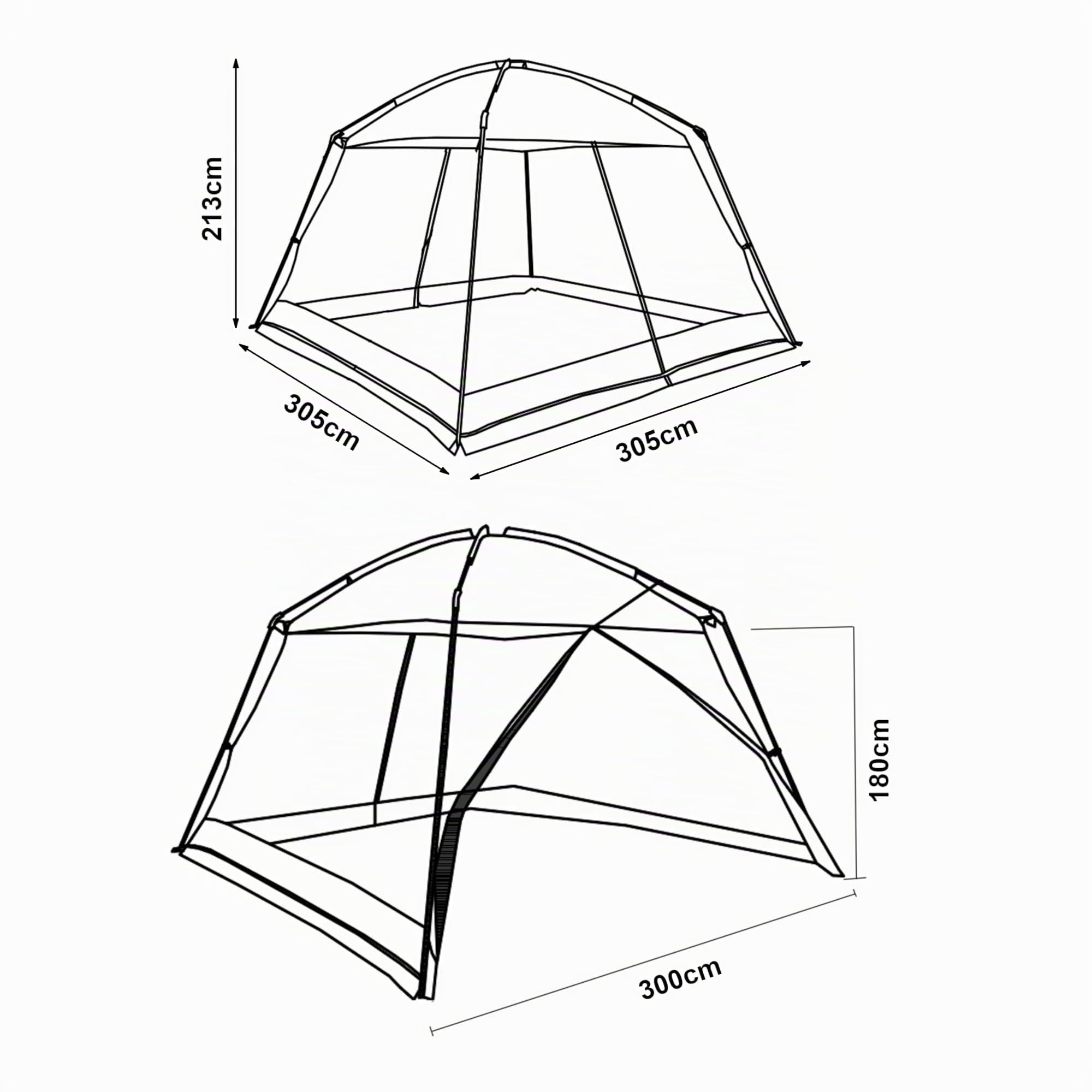 pro.tec Tonnelle de Jardin pour Camping Festivals Protection Vent Soleil Moustiquaire Pavillon Pliant Facile à Transporter Polyester 190T Fibre de Verre 305 x 305 x 213 cm Vert Olive Gris