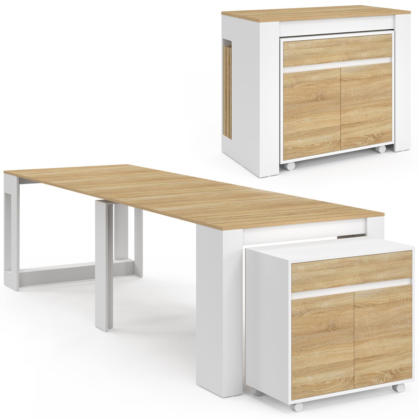 IDMarket Orlando - Mesa de aparador extensible para 14 personas, 285 cm, madera blanca