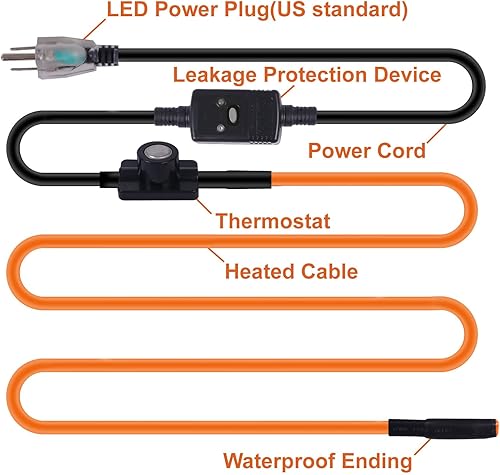 Miniatura 10 de Cinta térmica para tuberías de agua con termostato de 12 pies, protección contra congelación, cable de rastro de calor autorregulable para metal,