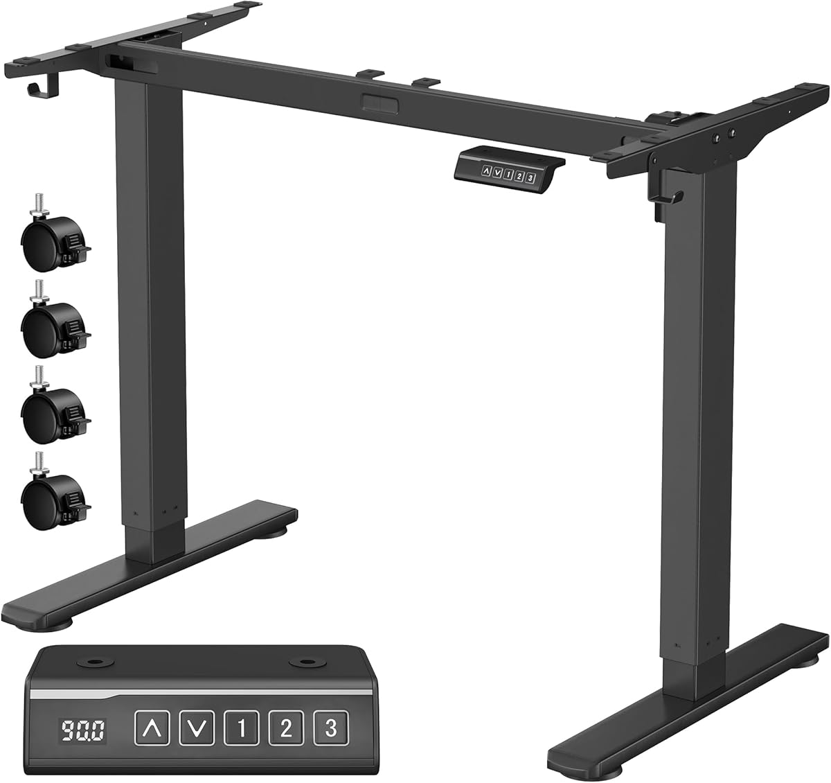 VASAGLE Höhenverstellbarer Schreibtisch elektrisch, Tischgestell, Schreibtischständer, ohne Tischplatte, mit 2 Haken, Memory-Funktion mit 3 Höhen, Stahl, tintenschwarz LSD021B01V2