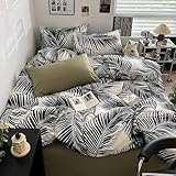 Wellboo Black Leaf Comforter Queen Palm Leaf Bed Comforters Cotton Boho Tropical Botanical Leaves Quilts Ocean Beach Coastal Soft Blankets for Women Men Black and White Floral Comforter Sets Feather