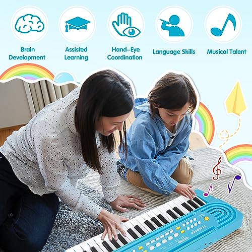 Shayson Kids Piano Keyboard with Microphone 37 Key Portable Music Piano for Childs Educational Electronic Musical Instrument Toys Gift for 3 4 5 6 Year Old Girls Boys Blue - Image 3