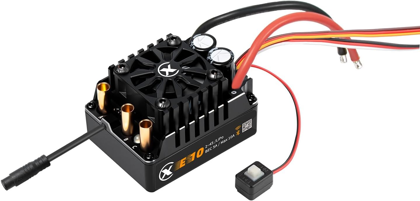 XC E10 Sensored Electric Brushless Motor Controller for RC Car, 2-4S Lipo,140A Continuous Current,5-10A、6.0/7.4V BEC,Applicable to 1/8、1/10,Support Turbo Timing and APP Control (No Connector)