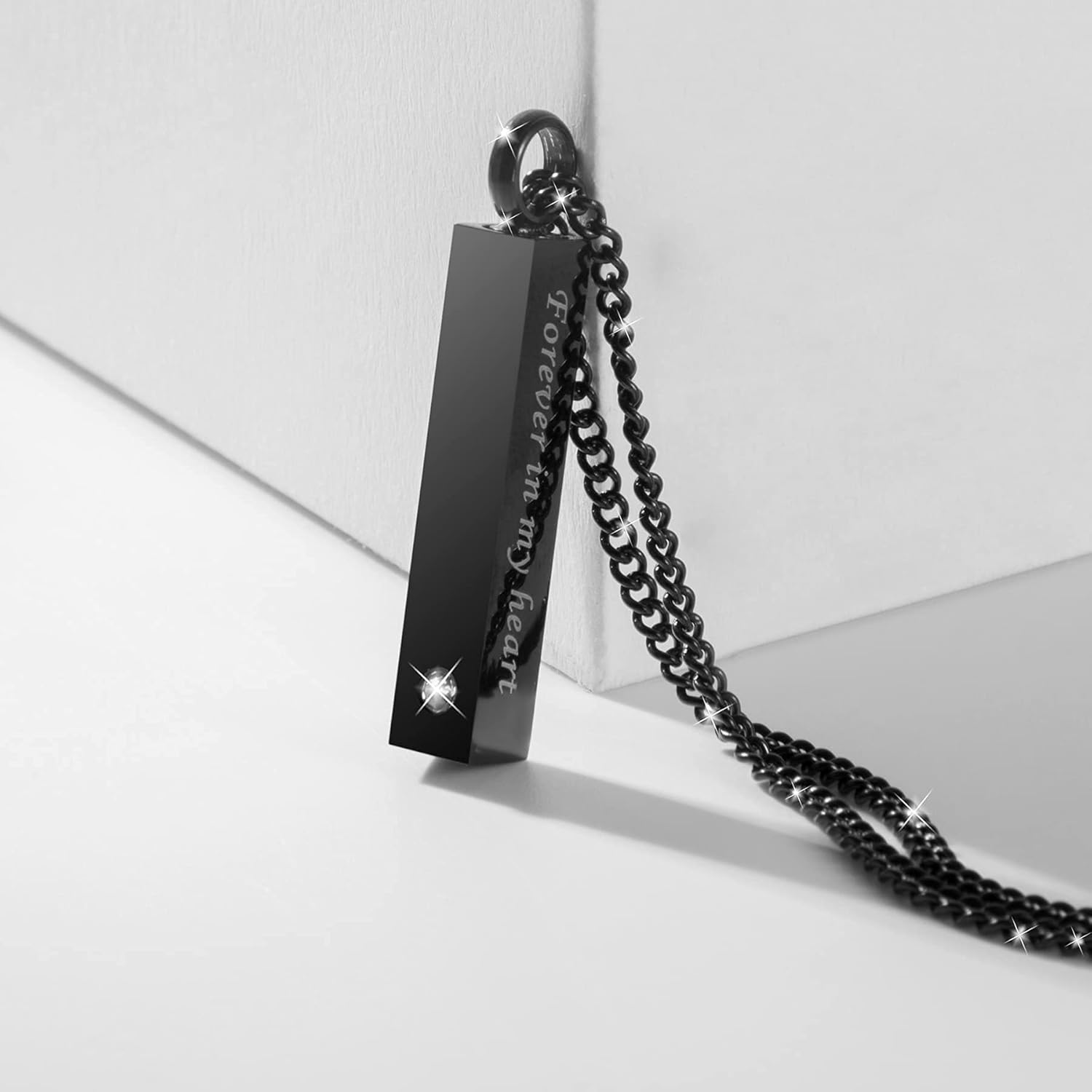 Crystal Black Cremation Jewelry for Ashes Silver Urn Necklace for Ashes, Birthstone Cube Urns Memorial Ashes Necklace Pendant Keepsake, Cremation Urn Jewelry Bar Locket With CZ - Image 4