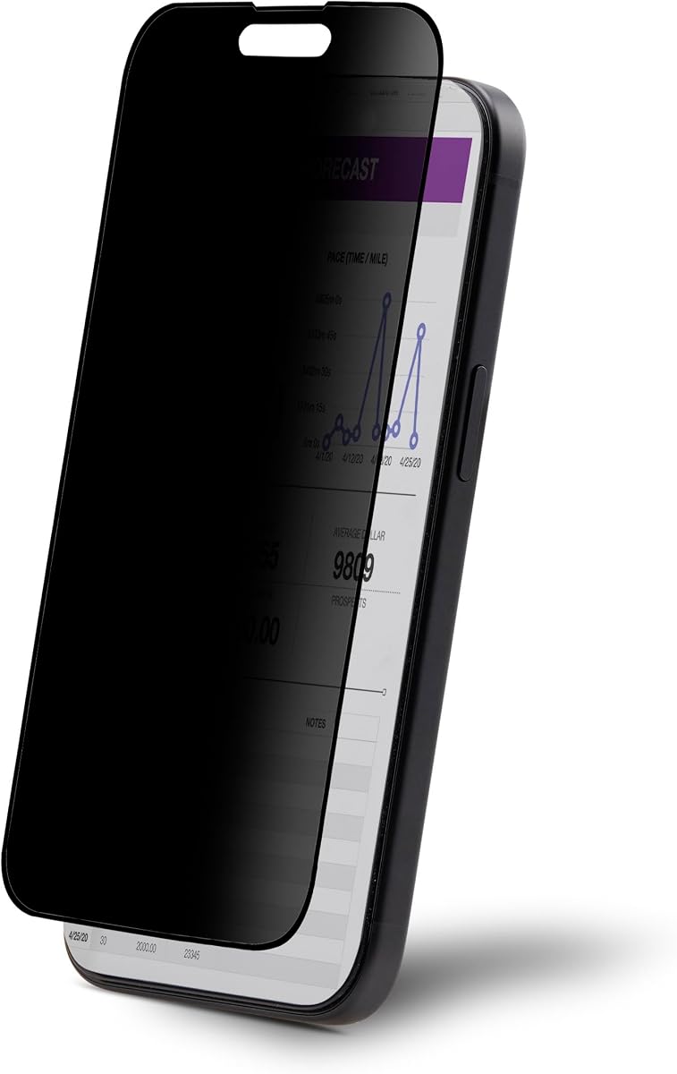 Pantalla de privacidad de 4 vías de StarTech.com para iPhone 15 Pro, retrato/paisaje, táctil, vista de +/- 30°, filtro de vidrio templado, negro TAA