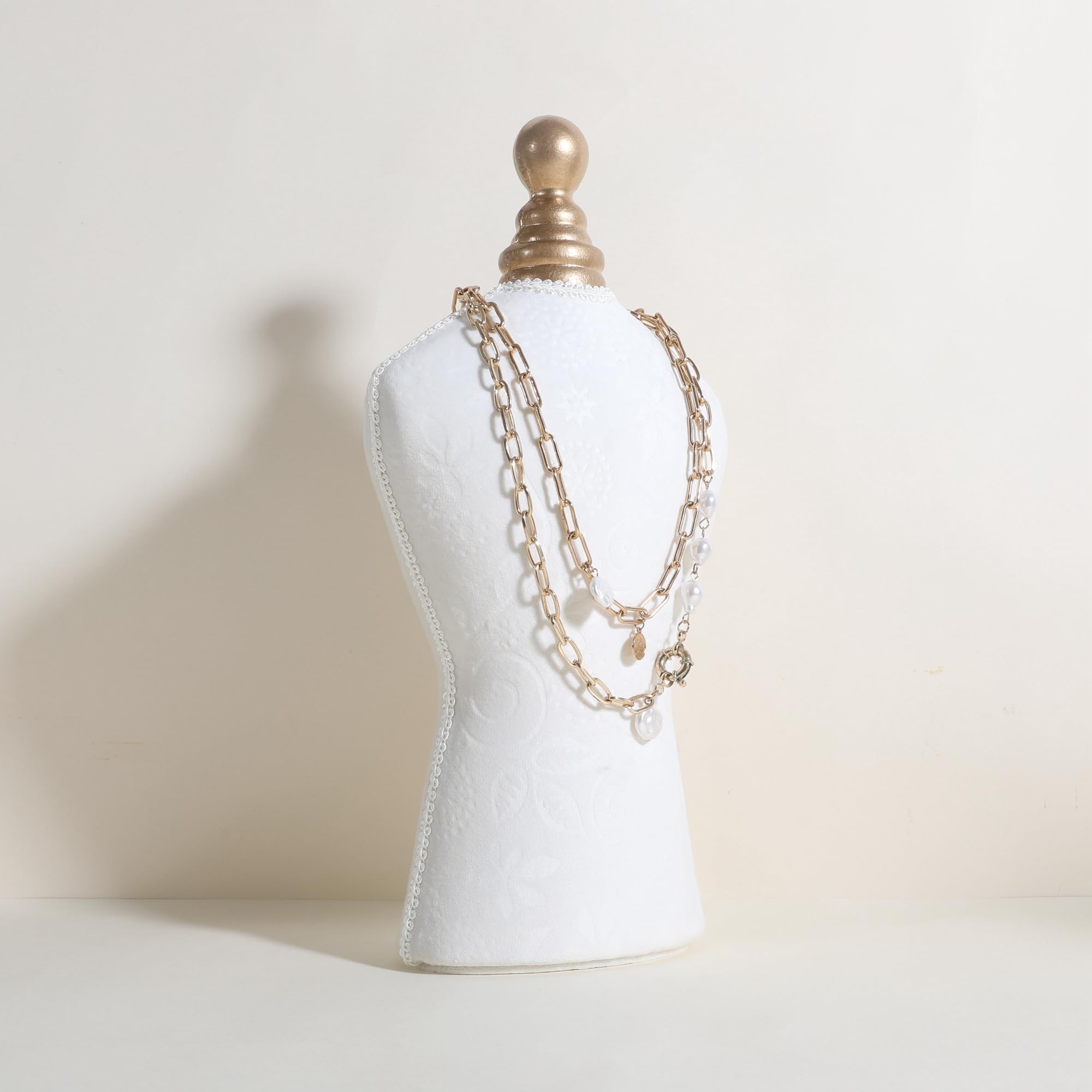 GemeShou Velvet Necklace Display Stand Holder - White Jewelry Mannequin For Countertop, Necklace Bust For Selling, Medium Size