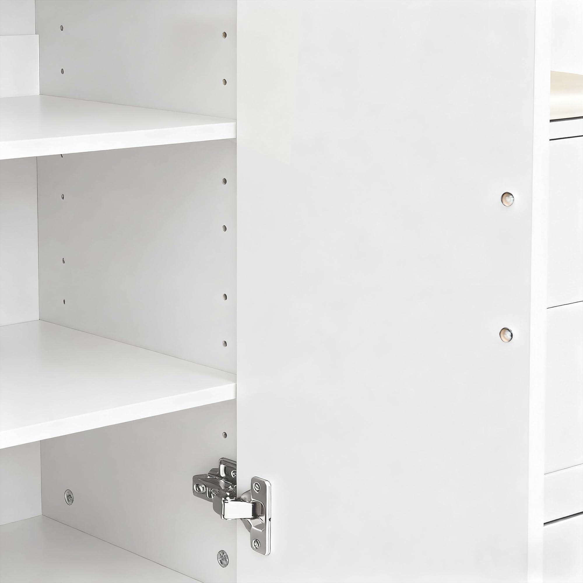 Bladez Armario compacto con espejo, zapatero y banco, perchero multifuncional con barra para colgar, color blanco