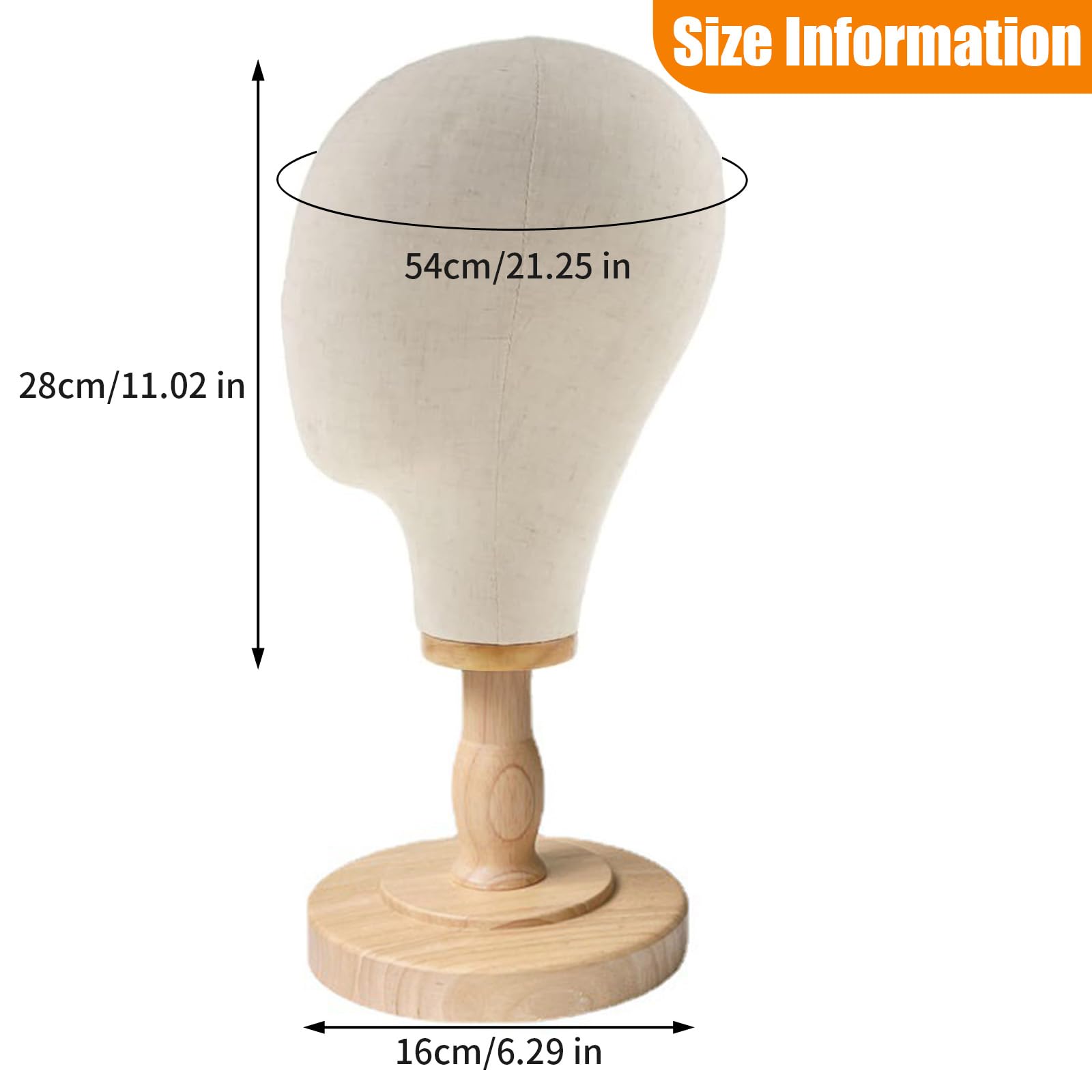 Tête Mannequin Toile 21 Pouces Support Chapeau Amovible Dôme Base Bois Présentoir Chapeaux