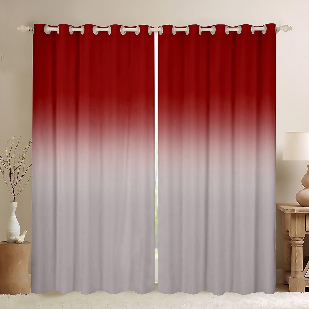 Homemissing Red Darkening Drapes Kids Ombre Grey Curtains for Bedroom Living Room Gradient Style 30%-50% Blackout Curtains for Women Men Lightweight Abstract Window Treatments W52*L63 — image 1