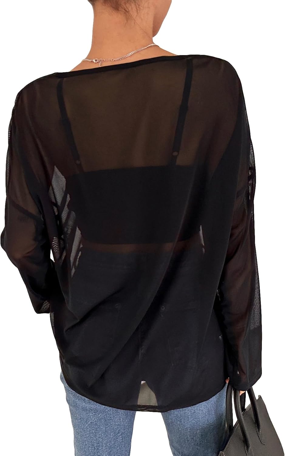 GORGLITTER Women's Mesh Tops Sheer See Through Long Sleeve Boat Neck T Shirts Cover Up Sexy Spring Outfits 2026 - Image 2