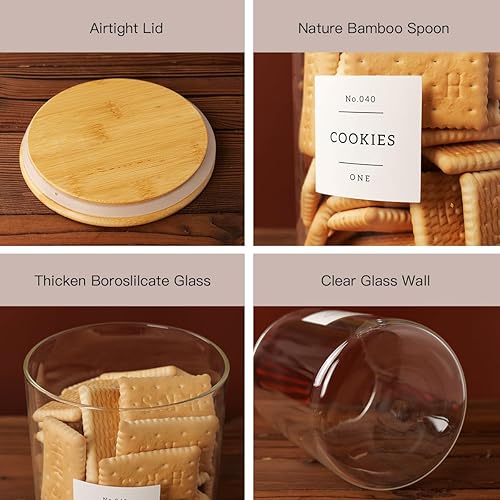Miniatura 6 de Juego de 2 recipientes grandes de vidrio para harina y azúcar, tarros de almacenamiento de vidrio grueso de 100 onzas líquidas con tapa de bambú