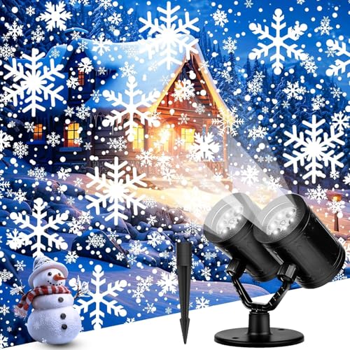Projektor Weihnachten Aussen,Doppelter Kopf Dynamische LED Schneeflocken...