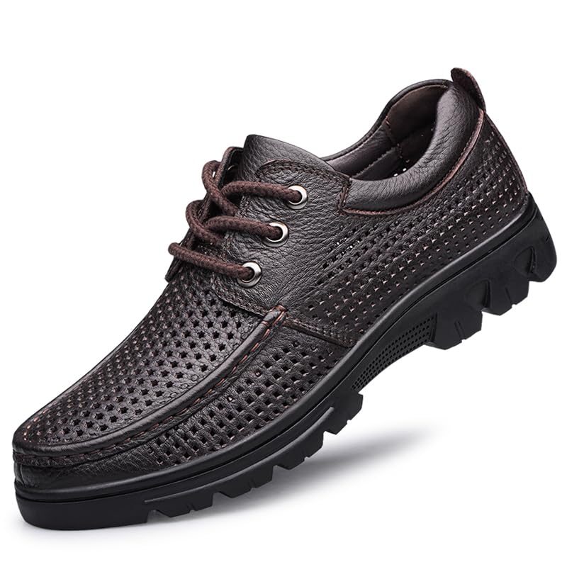 Men's Genuine Leather Oxford Lace-Up Casual Shoes, Black, Brown, Spring, Summer, Autumn, Hard-Wearing,Outdoor Comfortable Walking