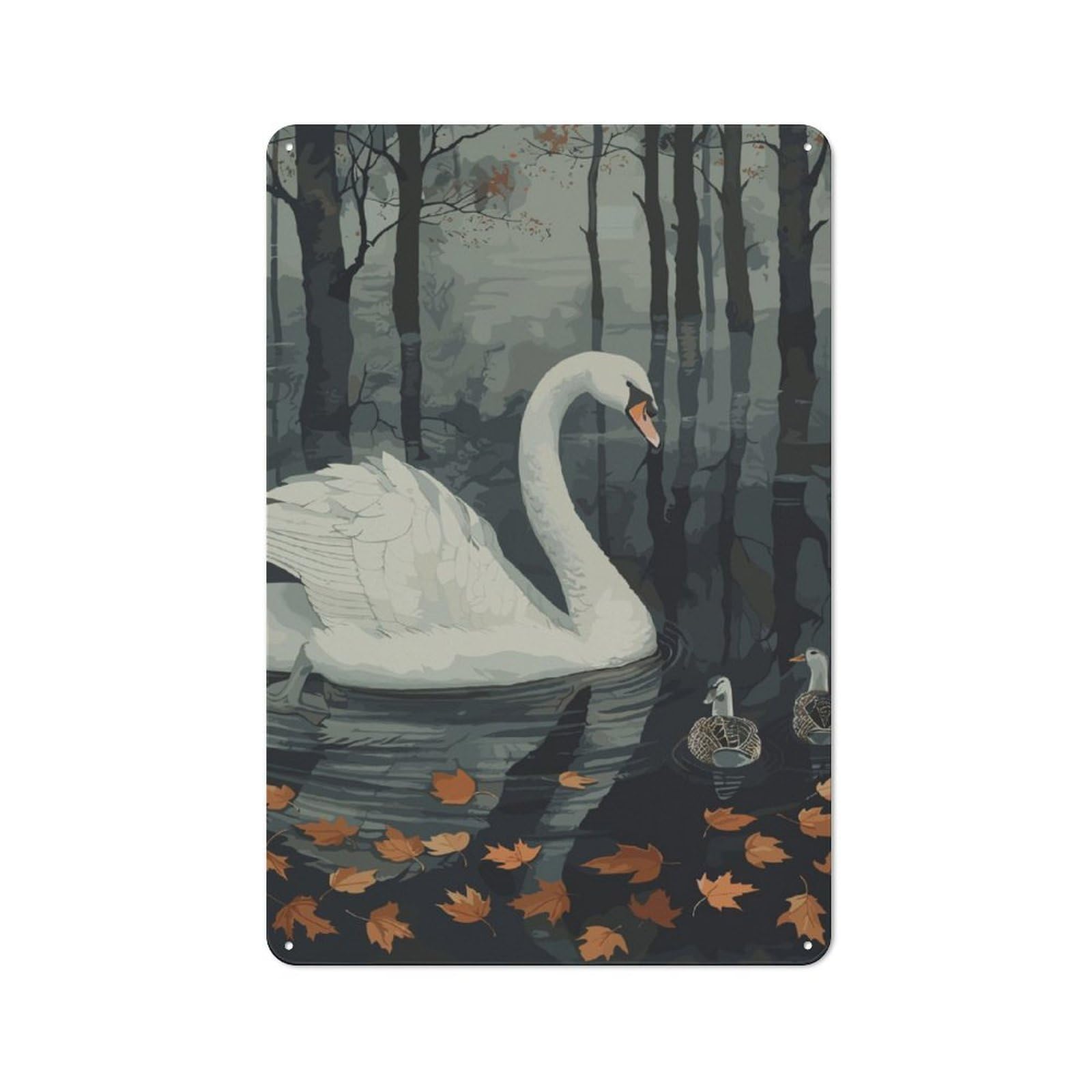 Junmoney Swan Wild Tin Wall Sign 30X20cm, Character Room Wall Plaque For Bedroom, Kitchen, Office Or Living Room