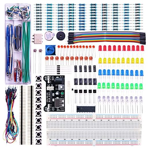 ELEGOO Kit Mejorado de Componentes Electrónicos con Módulo de Alimentación, Placa de Prototipos (Protoboard) de 830 Pines, Cables Puente, Potenciómetro, STM32, Raspberry Pi, Compatible con Arduino IDE