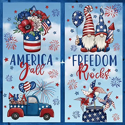 AnyDesign 128Pcs Patriotic Window Clings 4th of July Gnome Truck Flower Firework Window Decals Reusable PVC Stickers for Independence Day Home Party Glass Mirror Decoration Supplies