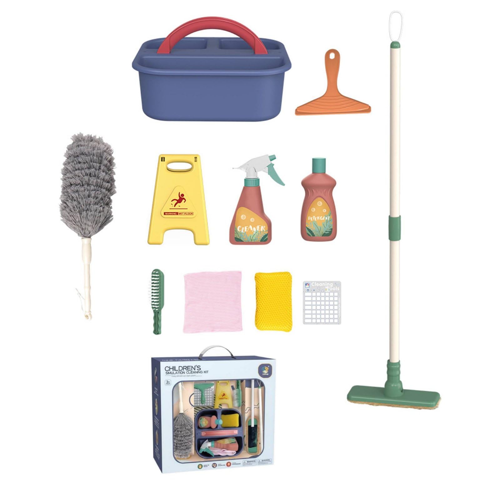 perfeclan Children Cleaning Playset Juego de Limpieza Infantil Set de Juguetes de Aseo Escoba Trapeador Recogedor con Duster Suave y Señal de Advertencia , Caja Abierta De 11 Piezas